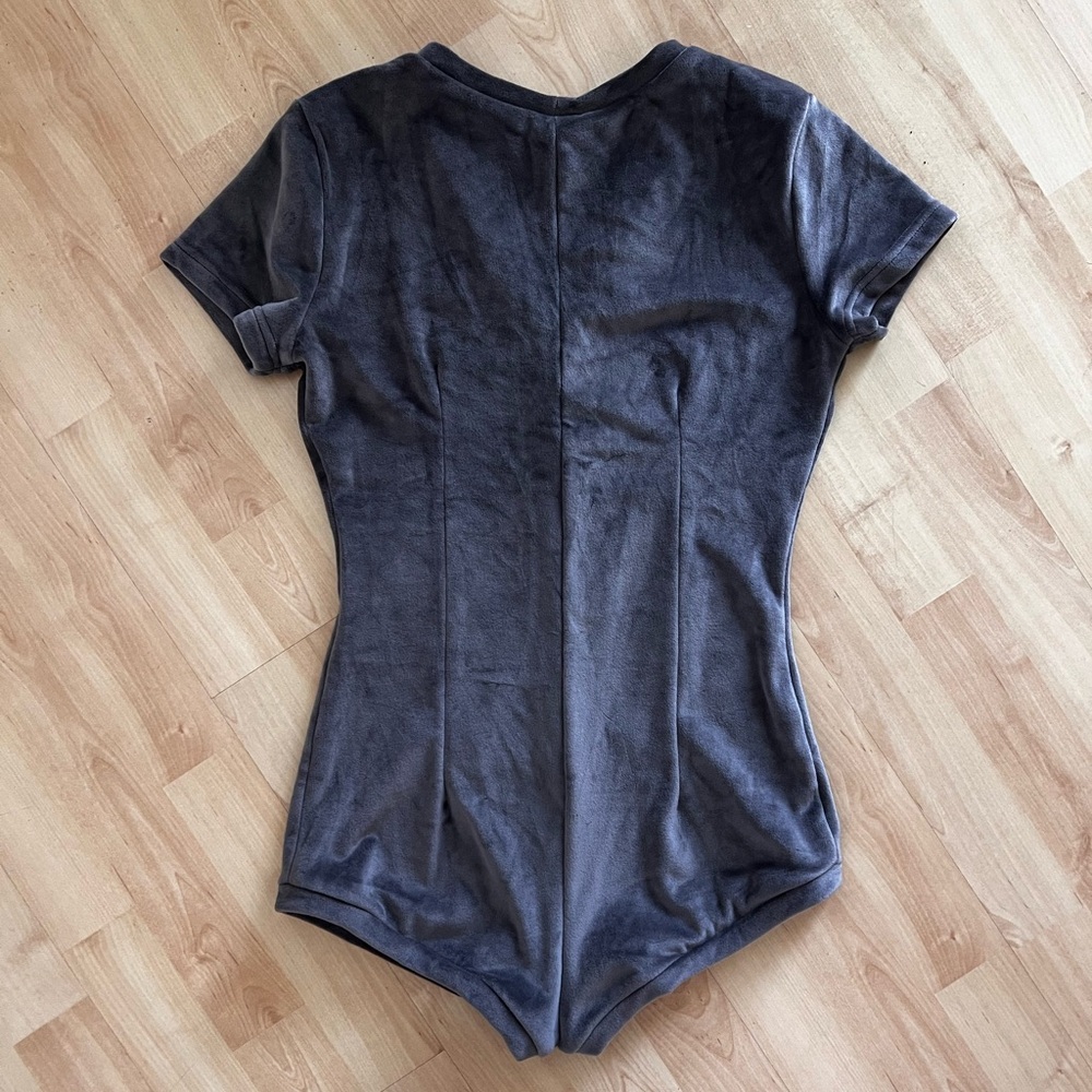 Roma Velvet Button-Up Romper Onesie in Gray - Picture 4 of 5